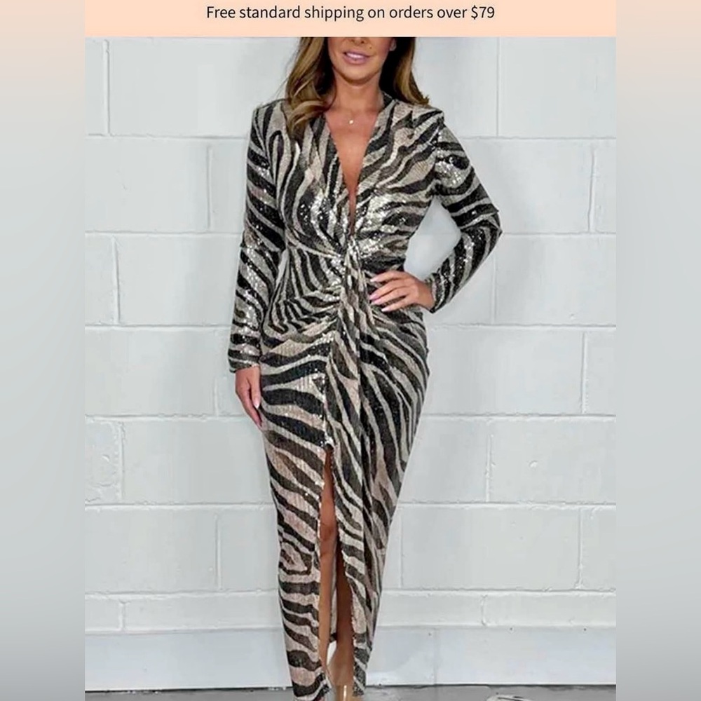 Elegant Zebra Print Sequin Dress